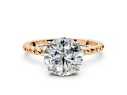 Solitaire Engagement Ring Setting for Round Cut Center with Plain Twisted Rope Band and Prong Head in Rose Gold