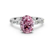 Baguette Engagement Ring Setting for Fancy Pink Oval Center with Alternating Bar-Set Band and Prong Head in Platinum