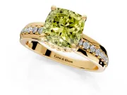 Solitaire Engagement Ring Setting for Fancy Yellow Cushion Cut Center with Raised Channel Band and Prong Head in Yellow Gold