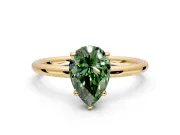 Solitaire Engagement Ring Setting for Fancy Green Pear-Shaped Center with Plain Band, Open Basket and Prong Head in Yellow Gold