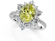 Floral Halo Engagement Ring Setting for Fancy Yellow Oval Center with Pave Accents and Prong Head in Sterling Silver