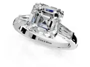 3 Stone Engagement Ring Setting for Asscher Cut Center with Baguette Accents and Prong Head in Sterling Silver