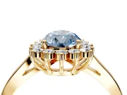 Starburst Halo Engagement Ring Setting for Fancy Blue Pear-Shaped Center with Flat Cathedral Band and Prong Head in Yellow Gold