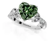 Leaf Motif Engagement Ring Setting for Fancy Green Heart-Shaped Center with Pave Band and Prong Head in Platinum