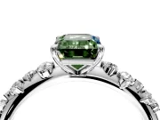 Cluster Engagement Ring Setting for Fancy Green Emerald Cut Center with Round Cut Accent Band and Prong Head in Sterling Silver
