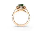 Double Halo Engagement Ring Setting for Fancy Green Round Cut Center with Narrow Pave Split Shank and Prong Head in Rose Gold