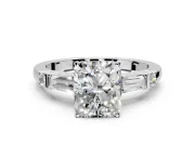 Bar-Set Engagement Ring Setting for Radiant Cut Center with Tapered Baguette Accents and Prong Head in White Gold