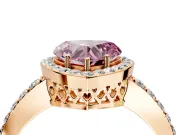 Halo Engagement Ring Setting for Fancy Pink Heart-Shaped Center with Heart-Shaped Openwork, Pave Band and Prong Head in Rose Gold