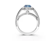 Halo Engagement Ring Setting for Fancy Blue Cushion Cut Center with Framed Halo, Pave Band and Prong Head in Platinum