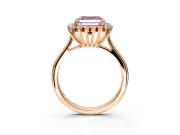 Starburst Halo Engagement Ring Setting for Fancy Pink Asscher Cut Center with Thin Round-Wire Band and Prong Head in Rose Gold