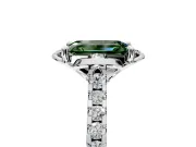 Floral Engagement Ring Setting for Fancy Green Emerald Cut Center with Pave Band and Floral Prong Head in White Gold