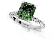 Solitaire Engagement Ring Setting for Fancy Green Radiant Cut Center with Micro Pave Band and Prong Head in White Gold
