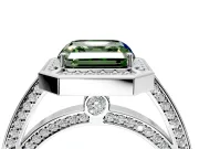 Halo Engagement Ring Setting for Fancy Green Asscher Cut Center with Framed Halo, Pave Band and Prong Head in Platinum