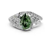 Halo Engagement Ring Setting for Fancy Green Pear-Shaped Center with Marquise and Pave Bypass Band and Prong Head in Sterling Silver