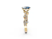 Solitaire Engagement Ring Setting for Fancy Blue Oval Center with Bar-Station Pave Twist and Prong Head in Yellow Gold