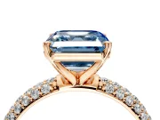 Solitaire Engagement Ring Setting for Fancy Blue Asscher Cut Center with Domed Multi-Row Pave Band and Prong Head in Rose Gold