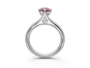 Solitaire Engagement Ring Setting for Fancy Pink Radiant Cut Center with Milgrain Cathedral Band and Prong Head in Platinum