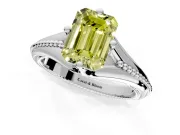 Solitaire Engagement Ring Setting for Fancy Yellow Emerald Cut Center with Milgrain Cathedral Band and Prong Head in Platinum