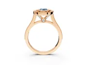 Halo Engagement Ring Setting for Fancy Blue Oval Center with Milgrain Frame, Pave Band and Prong Head in Rose Gold