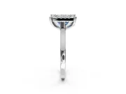 Single Halo Engagement Ring Setting for Fancy Blue Princess Cut Center with Corner Claws, Plain Band and Prong Head in Platinum