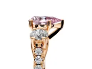 3 Stone Engagement Ring Setting for Fancy Pink Pear-Shaped Center with Crossover Basket, Pave Band and Prong Head in Rose Gold