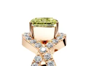 Halo Engagement Ring Setting for Fancy Yellow Radiant Cut Center with Pave Infinity Twist Band and Prong Head in Rose Gold