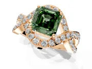 Halo Engagement Ring Setting for Fancy Green Asscher Cut Center with Pave Infinity Twist Band and Prong Head in Rose Gold
