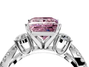 3 Stone Engagement Ring Setting for Fancy Pink Princess Cut Center with Pave Split Shank and Prong Head in Sterling Silver