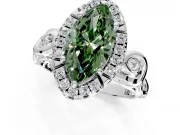 Halo Engagement Ring Setting for Fancy Green Marquise Center with Open Scroll Shoulders and Prong Head in Platinum