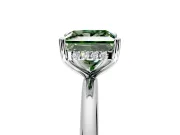 Hidden Halo Engagement Ring Setting for Fancy Green Princess Cut Center with Thin Round-Wire Band and Prong Head in White Gold