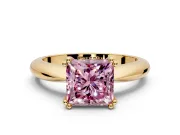 Solitaire Engagement Ring Setting for Fancy Pink Princess Cut Center with Reverse Tapered Band and Prong Head in Yellow Gold