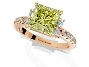 Paired Accent Engagement Ring Setting for Fancy Yellow Princess Cut Center with Pave Band and Prong Head in Rose Gold