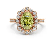 Milgrain Halo Engagement Ring Setting for Fancy Yellow Oval Center with Bezel Point Accents and Prong Head in Rose Gold