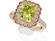 Milgrain Floral Halo Engagement Ring Setting for Fancy Yellow Radiant Cut Center with Pave Band and Prong Head in Rose Gold