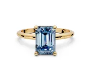 Minimalist Solitaire Engagement Ring Setting for Fancy Blue Emerald Cut Center with Thin Band and Prong Head in Yellow Gold