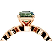 Solitaire Engagement Ring Setting for Fancy Green Emerald Cut Center with Milgrain Bezel Accents and Prong Head in Rose Gold