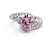 Solitaire Engagement Ring Setting for Fancy Pink Round Cut Center with Pave Bypass Twist Band and Prong Head in Sterling Silver
