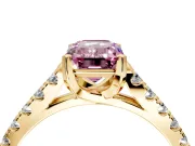Solitaire Engagement Ring Setting for Fancy Pink Emerald Cut Center with Partway Pave Band and Prong Head in Yellow Gold