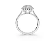 Starburst Halo Engagement Ring Setting for Cushion Cut Center with Thin Round-Wire Band and Prong Head in Platinum