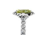 Floral Engagement Ring Setting for Fancy Yellow Emerald Cut Center with Pave Band and Floral Prong Head in White Gold