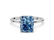 Solitaire Engagement Ring Setting for Fancy Blue Radiant Cut Center with Straight Thin Band and Prong Head in Sterling Silver