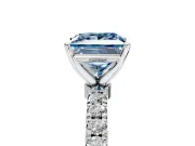 Open Basket Engagement Ring Setting for Fancy Blue Princess Cut Center with Pave Band and Prong Head in Sterling Silver