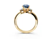 3 Stone Engagement Ring Setting for Fancy Blue Radiant Cut Center with Wide Plain Band and Prong Head in Yellow Gold