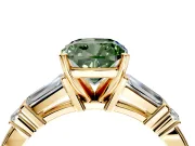 Bar-Set Engagement Ring Setting for Fancy Green Cushion Cut Center with Tapered Baguette Accents and Prong Head in Yellow Gold