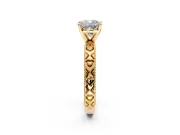 Solitaire Engagement Ring Setting for Cushion Cut Center with XO Engraved Band and Prong Head in Yellow Gold