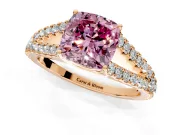 Solitaire Engagement Ring Setting for Fancy Pink Cushion Cut Center with Pave Split Shank and Prong Head in Rose Gold