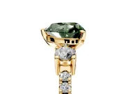 3 Stone Engagement Ring Setting for Fancy Green Heart-Shaped Center with Round Cut Side Accents and Prong Head in Yellow Gold