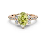 Paired Accent Engagement Ring Setting for Fancy Yellow Pear-Shaped Center with Pave Band and Prong Head in Rose Gold