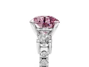 3 Stone Engagement Ring Setting for Fancy Pink Round Cut Center with Round Cut Side Accents and Prong Head in Platinum
