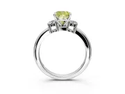 3 Stone Engagement Ring Setting for Fancy Yellow Cushion Cut Center with Wide Plain Band and Prong Head in Sterling Silver